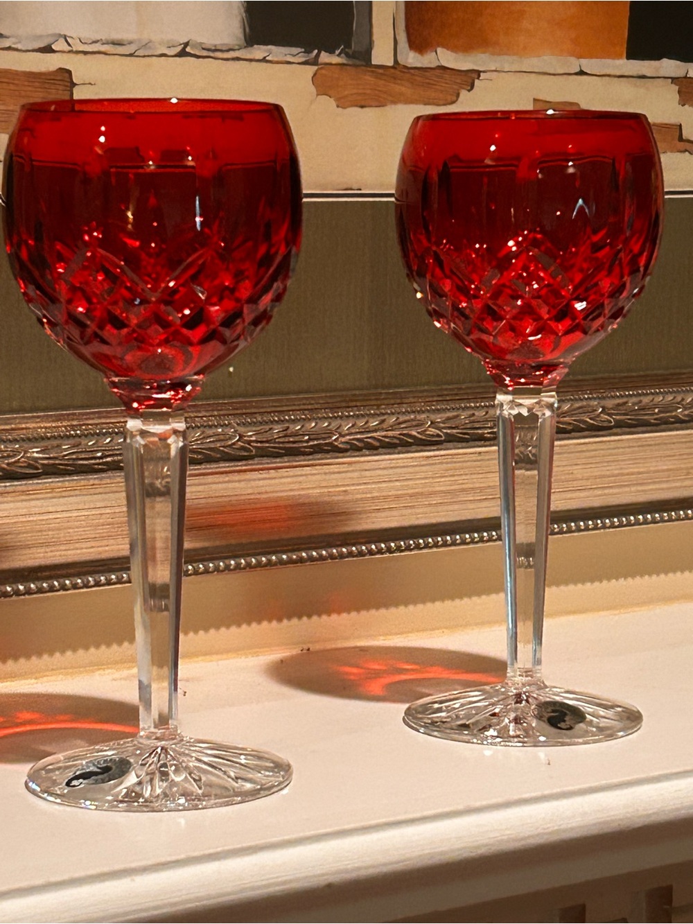 Waterford Crystal Ruby Red Cut-Pattern Wine Glasses
